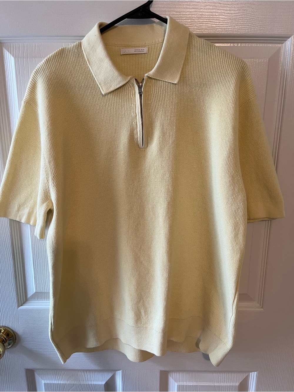 Zara Pale Yellow Short-Sleeve Zip Polo